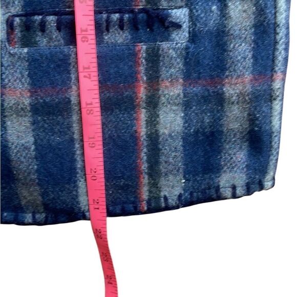 90s Y2K Vintage Wool Plaid Whipstitch Vest At Last Co Medium Blue - Picture 4 of 5